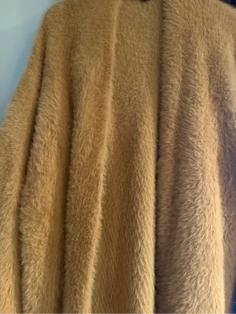 Soft Fuzzy Women's Sweater Cardigan - Camel